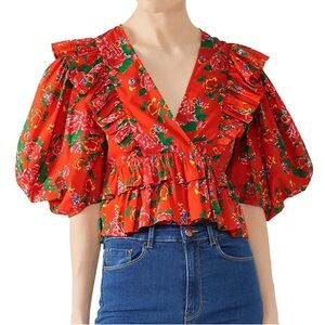 NWT RHODE Resort Red Elodie Floral Top Size S